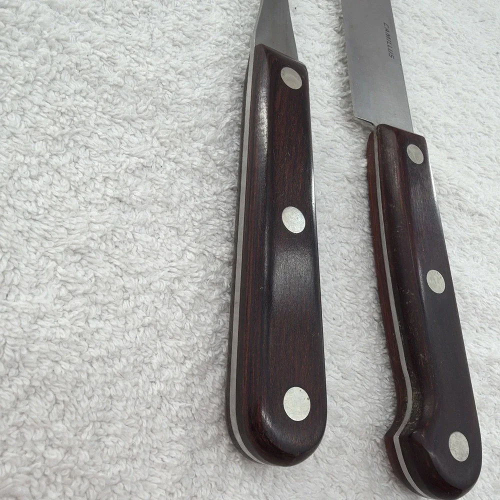 2-piece Stainless Steel Camillus USA Carving Knife Set. Wood Handles